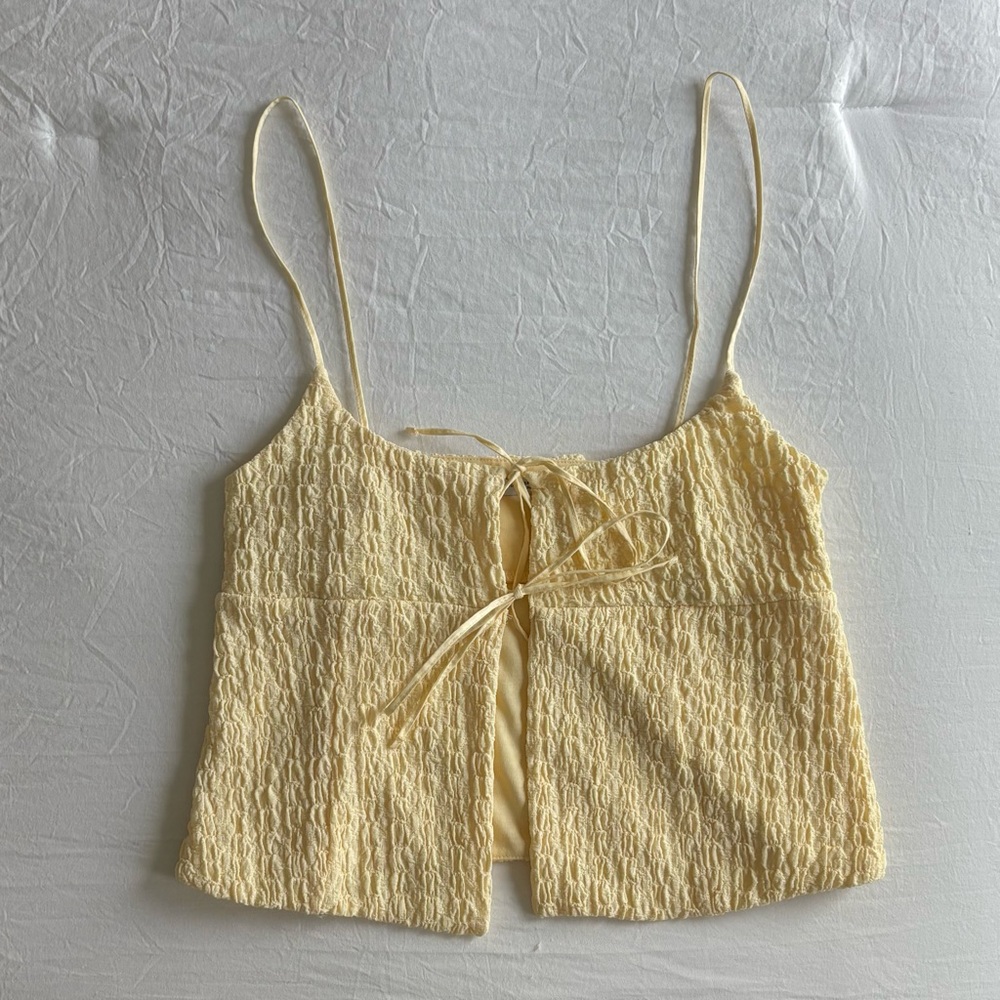 Zara ruffle textured tie front top